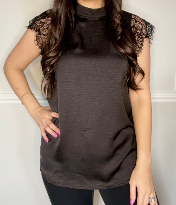 Black Lace Sleeved Blouse