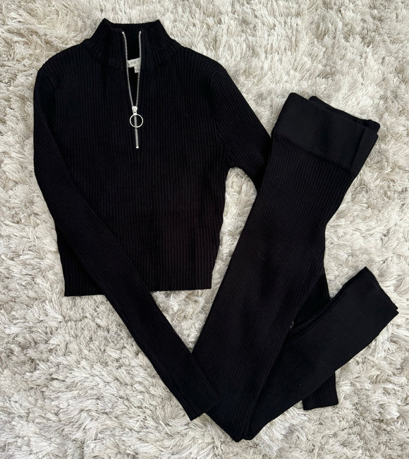 Black Lounge Zip Sweater/Leggings Set