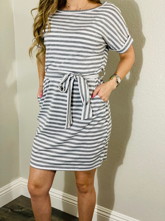 Gray Striped T-Shirt Dress