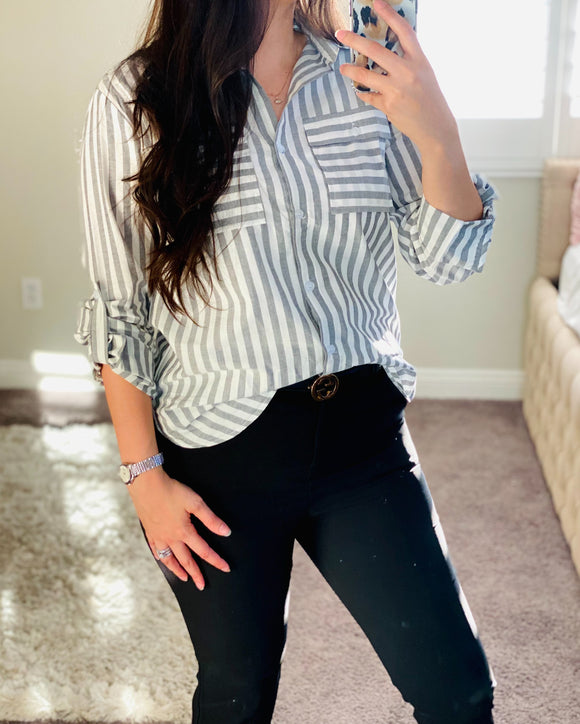 Gray Striped Button-Up